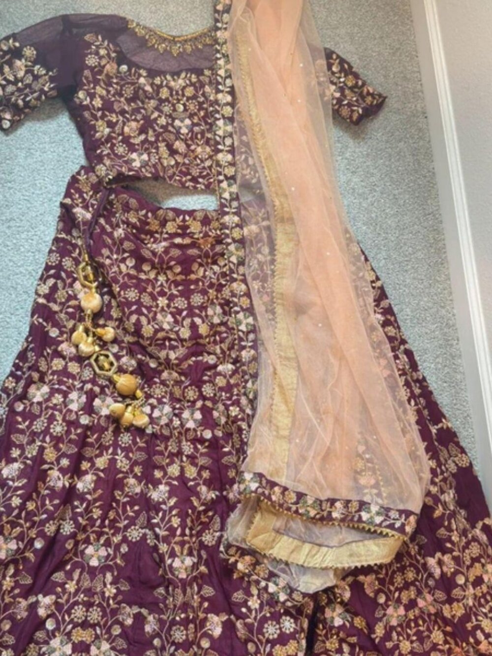 Burgundy embroidred lehanga choli